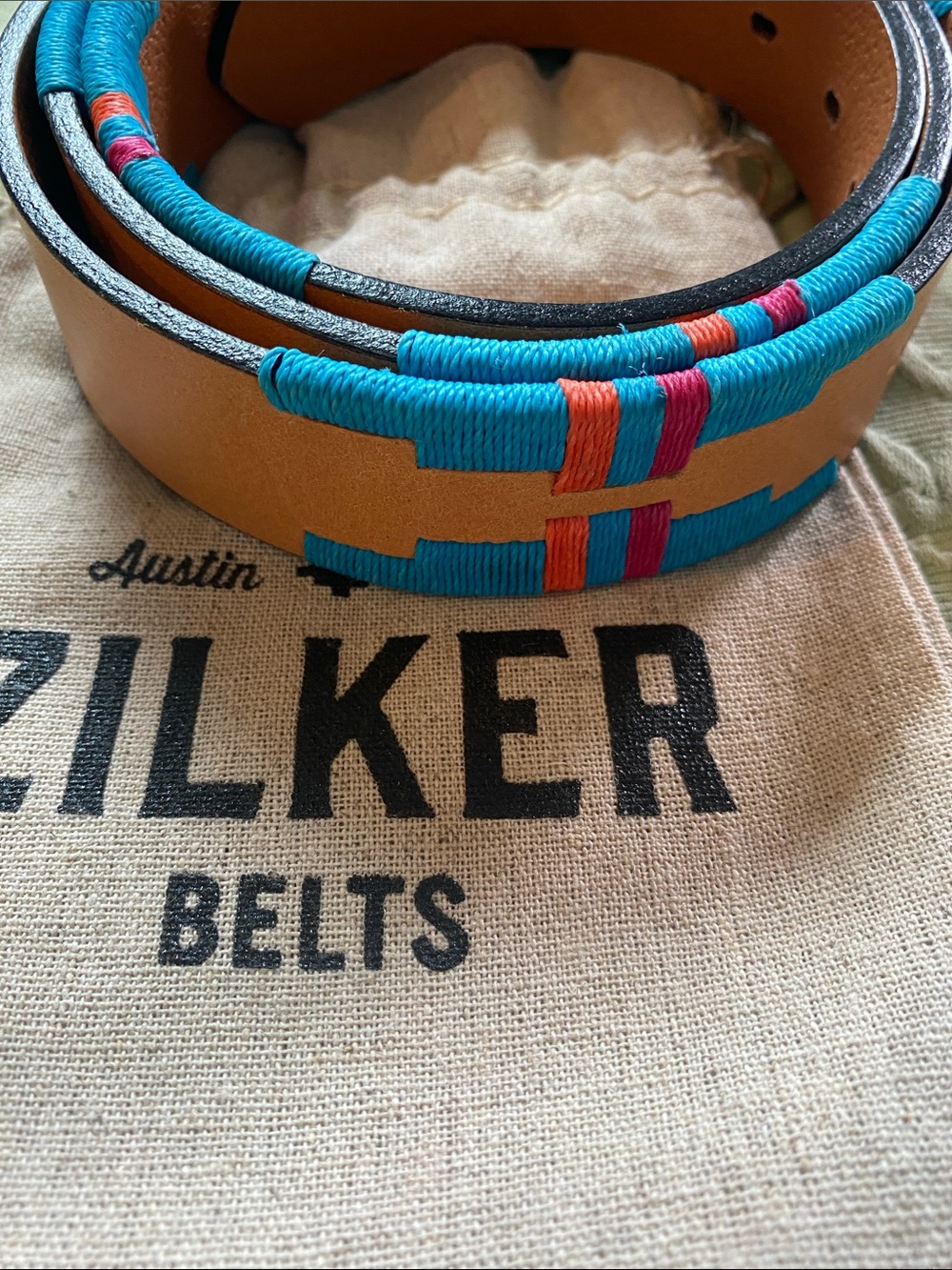 Zilker Tan Leather Belt with Turquoise Wrap Accent
